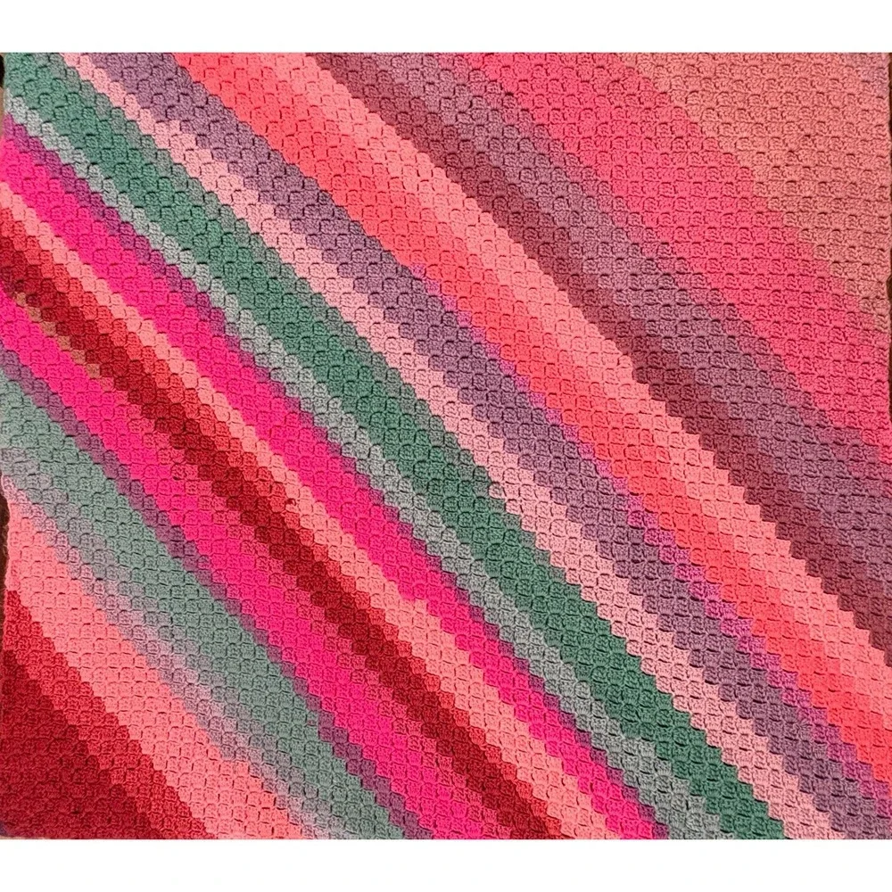 Baby Afghan Lap Blanket Crochet Knit Rainbow Boho Handmade 36